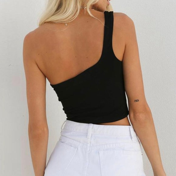 Women Summer Top Black One Shoulder - Picture 4 of 9